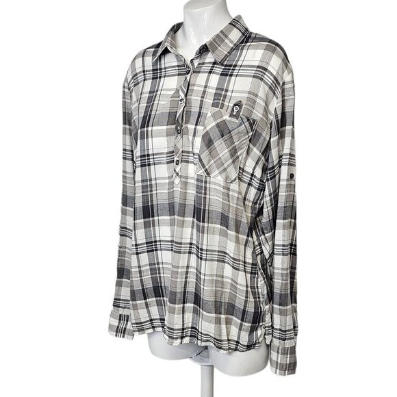 Kuhl Womens Spektra Plaid Top Roll Sleeve Size  Large Tencel - Picture 3 of 9